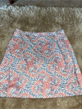 Tie-Dye Floral A-Line Skirt in Pink and Blue